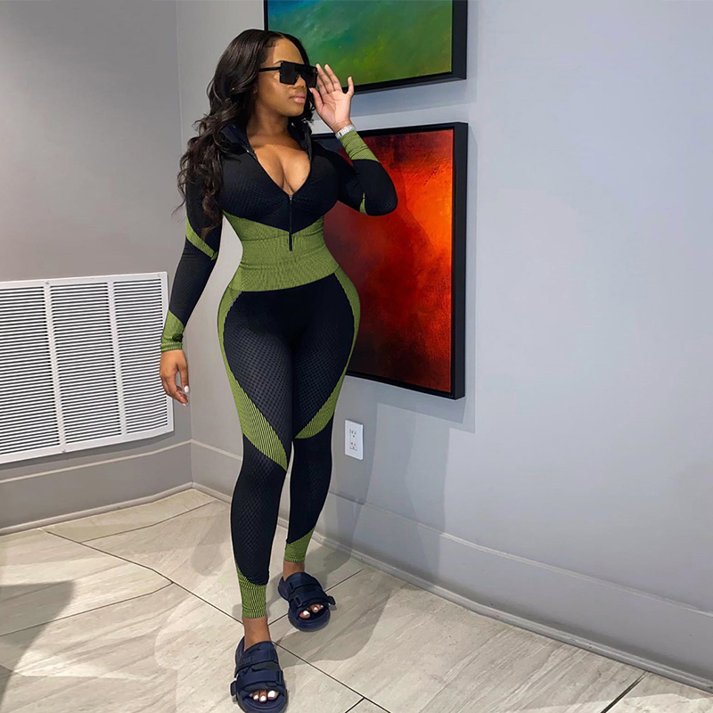 HAOYUAN Sexy Plus Size Bodycon Jumpsuit Long Sleeve Print Women Fall Fashion Clothing Oversized Tracksuit One Piece Club Outfits 201007