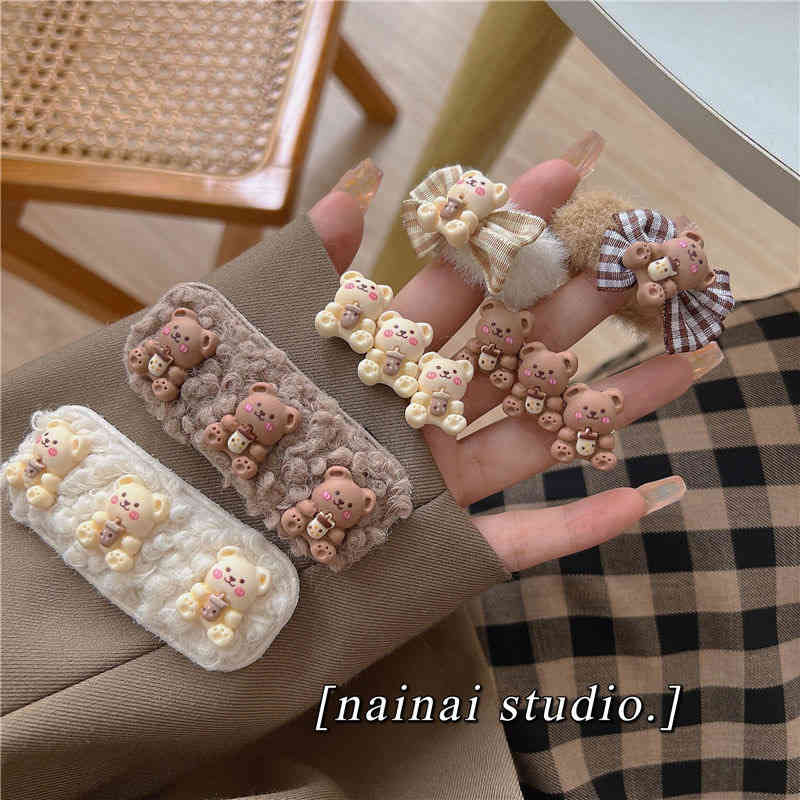 Hair Accessories Plush Cute Cartoon Hairpin Love Bear Large South Korea Sweet Simple Haircircle Female