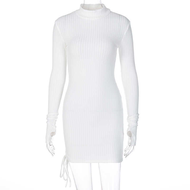 DEAT Spring Autumn Long Sleeve Bandage Temperament Fashion Sexy Mini Dress Women High Neck Knitted ML771 210709