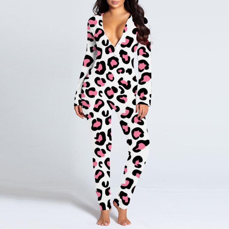 Women's Jumpsuits & Rompers Button-down Print Functional Buttoned Flap Adults Jumpsuit High Quality Home Sleepwear Onesie