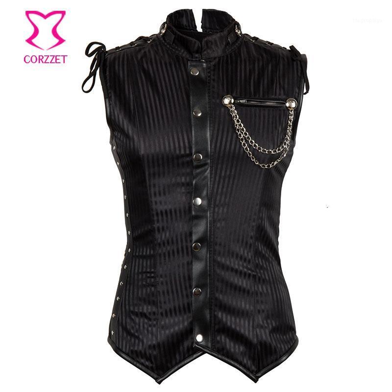 Men' Jackets 6XL Black Striped Satin Sleeveless Stand Collar Vintage Steampunk Jacket Men Vest Waistcoat Corset Plus Size Mens Gothic
Men' Jackets 6XL Black Striped Satin Sleeveless Stand Collar Vintage Steampunk Jacket Men Vest Waistcoat Corset Plus Size Mens Gothic