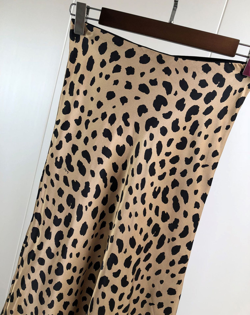 Women Silk Satin The Naomi Wild Things Leopard Print Sexy Elastic High Waist Easy 90's Slip Midi Skirt 210306