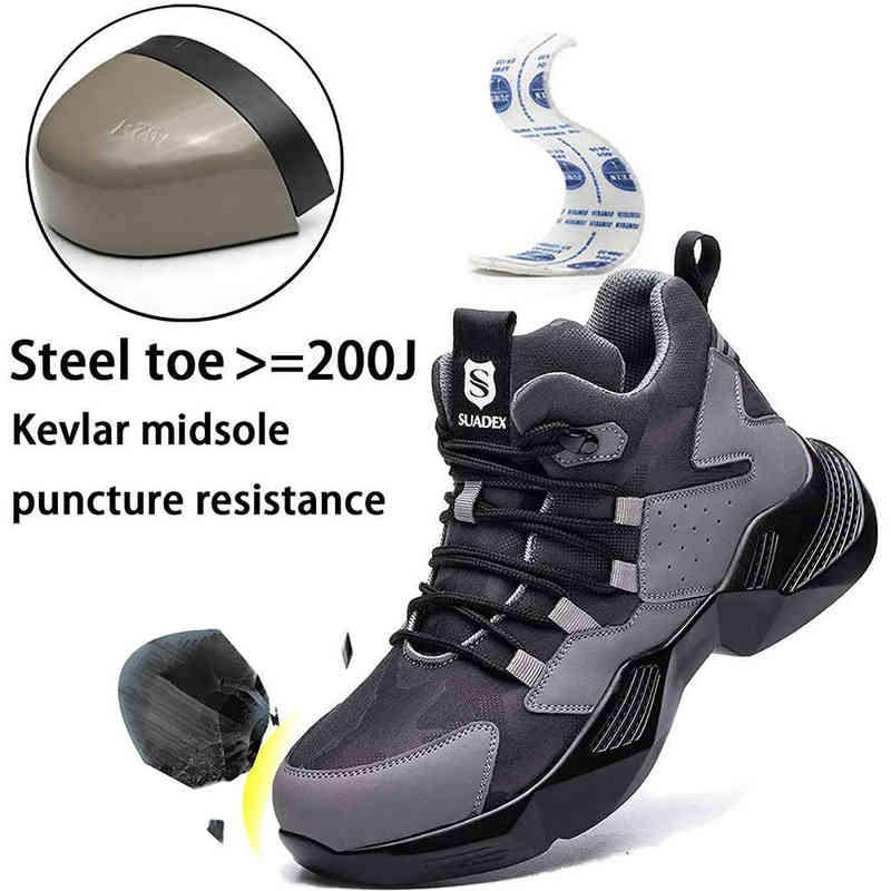 SUADEX Work Safety Shoes Men With Steel Toe Cap Casual Male Safety Boots Work Indestructible Shoes Puncture-Proof Work Sneakers 220105