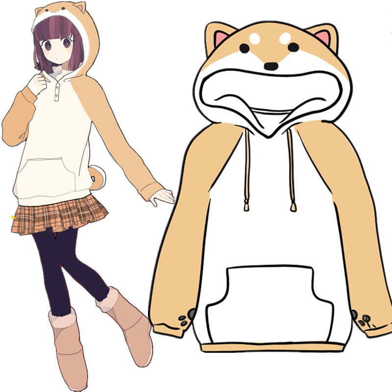 Harajuku Japanese Kawaii Hoodies Women Sweatshirts With Ears Cute Doge Muco Winter Plush Lovely Muco Anime Hooded Hoodies LJ200808