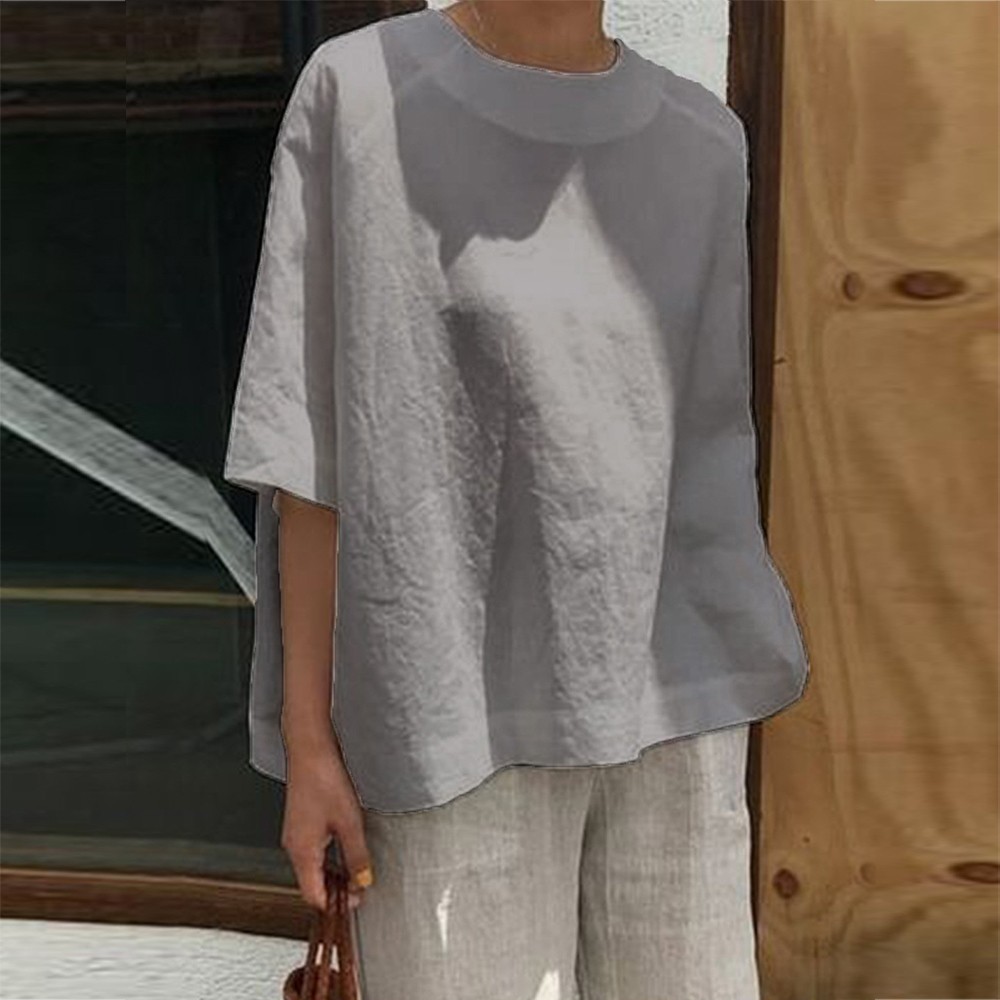 Solid Cotton Linen TShirt Causal ONeck Half Sleeve Shirts Plus Size Loose Women Tee Shirt Simple Women Summer Tops T200614