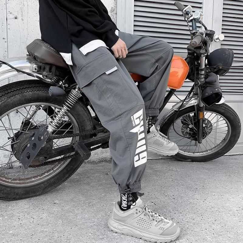 Techwear Cargo Pants for men women SS Korean loose straight ankle-length beam pants cool pink hip-hop casual sports trousers 210526