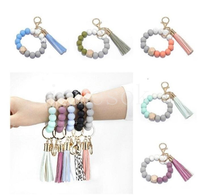 Silicone Bead Bracelet Party Favor Beech Tassel Keychain Pendant Leather Bracelets Ladies Jewelry Supplies DD392
Silicone Bead Bracelet Party Favor Beech Tassel Keychain Pendant Leather Bracelets Ladies Jewelry Supplies DD392