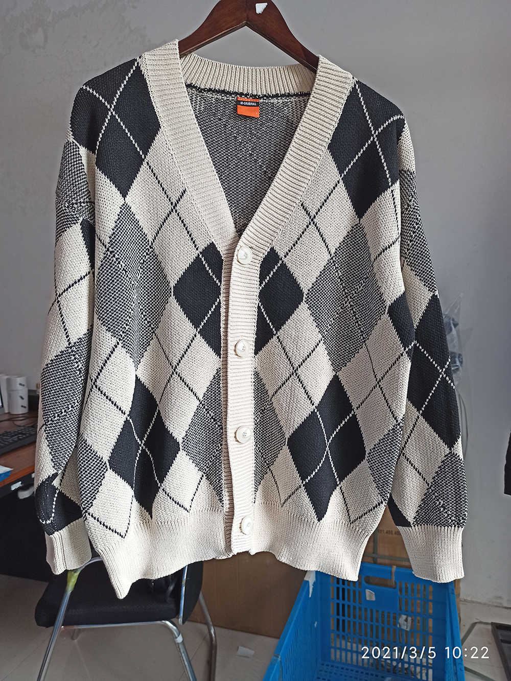 IEFB plaid kintted cardigan sweater men's Korean fashion spring autumn outerwear casual V-neck clothes vintage oversized 9Y4523 210818
