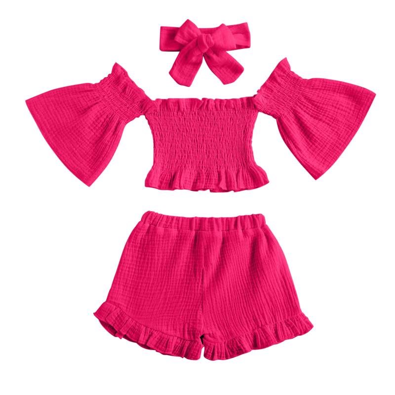 Clothing Sets Summer 3pcs Toddler Baby Girls Off Shoulder Casual Shorts Shirt Headbands Set Baby's