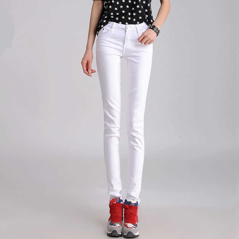 FSDKFAA Women Plus Size Stretch Jeans Koreans Skinny Small-leg Casual Pencil Pants Candy Color Black Stacked Slim Leggings 210809
