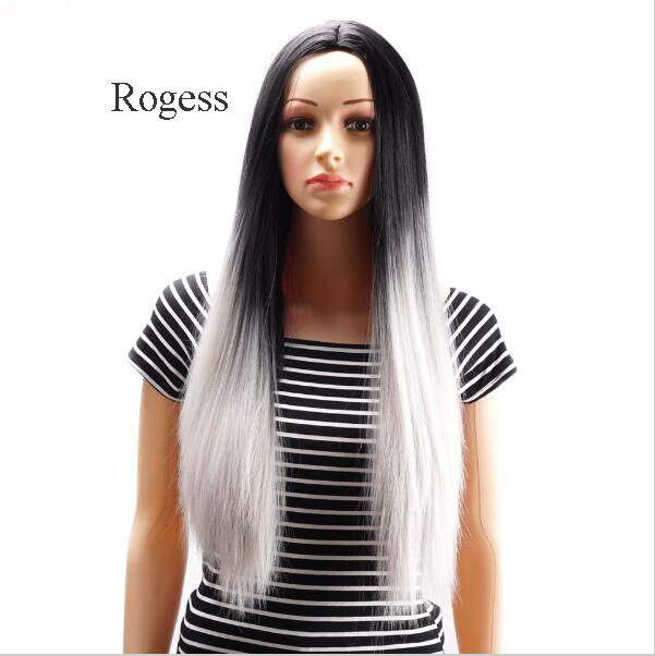 New Fashion Long Straight Ombre Gray Wine Red Synthetic wig with Middle Part women's Hair wigs for life Cosplay