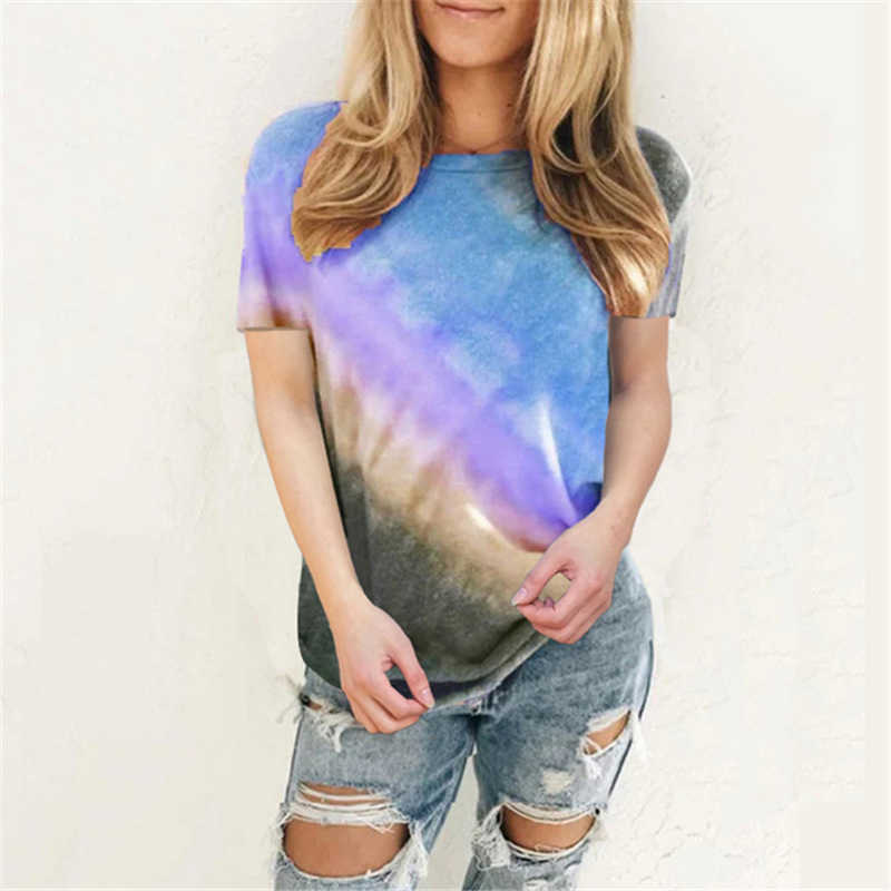 Summer Women Five Color Tie-dye Gradient Color T-shirt O-neck Tops Blouses Five-color Twill Plus Size Tee Shirt Femme 210608, Yellow
Summer Women Five Color Tie-dye Gradient Color T-shirt O-neck Tops Blouses Five-color Twill Plus Size Tee Shirt Femme 210608, Yellow