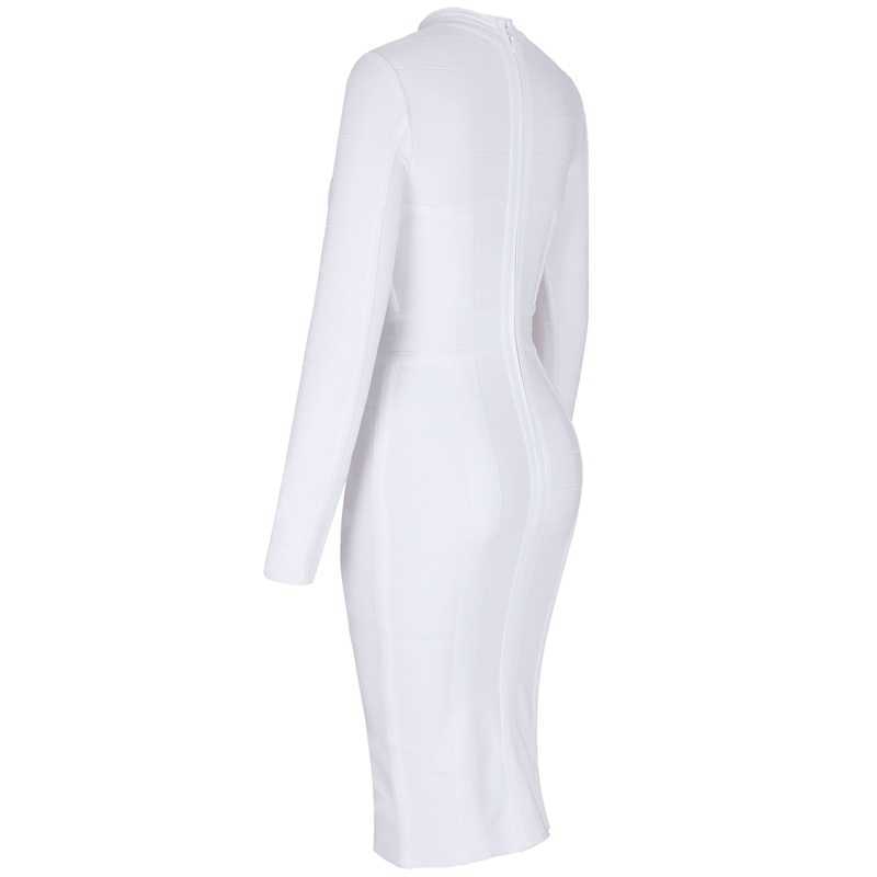 Ocstrade Women White Bandage Dress Bodycon Arrivals Sexy Cut Out High Neck Long Sleeve Party Rayon Bandage Midi Dress 201023
