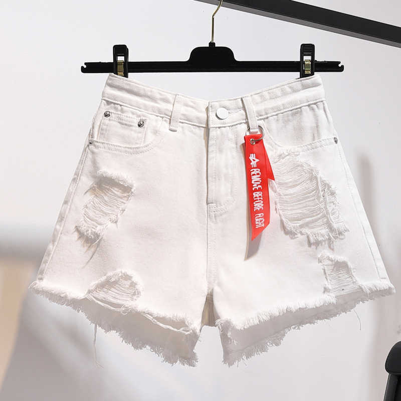 TIGENA High Waist Denim Shorts Women Summer Pocket Tassel Hole Ripped jeans Female Femme Pants 210714