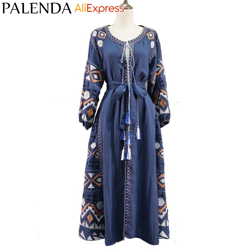 Casual Dresses Bohemian Embroidery Kaftan Dress Women Cotton Handmade Bandage Belt On Waist Lantern Sleeve Wide Fit Loose, Blue
Casual Dresses Bohemian Embroidery Kaftan Dress Women Cotton Handmade Bandage Belt On Waist Lantern Sleeve Wide Fit Loose, Blue