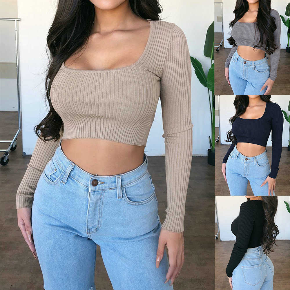 Sexy Women Crop Tops Fashion Square Collar Low-Cut Slim Short Autumn T-shirt Solid Color Long Sleeve Bodycon Knitted Female 210526, Gray
Sexy Women Crop Tops Fashion Square Collar Low-Cut Slim Short Autumn T-shirt Solid Color Long Sleeve Bodycon Knitted Female 210526, Gray