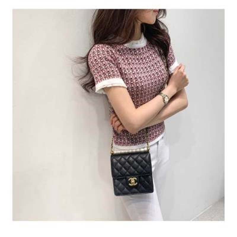 Summer Korean Vintage Elegant Knitted T-shirts Tees Women Short Sleeve O-neck Fashion Ladies Slim T Shirts Tops Femme 210306
