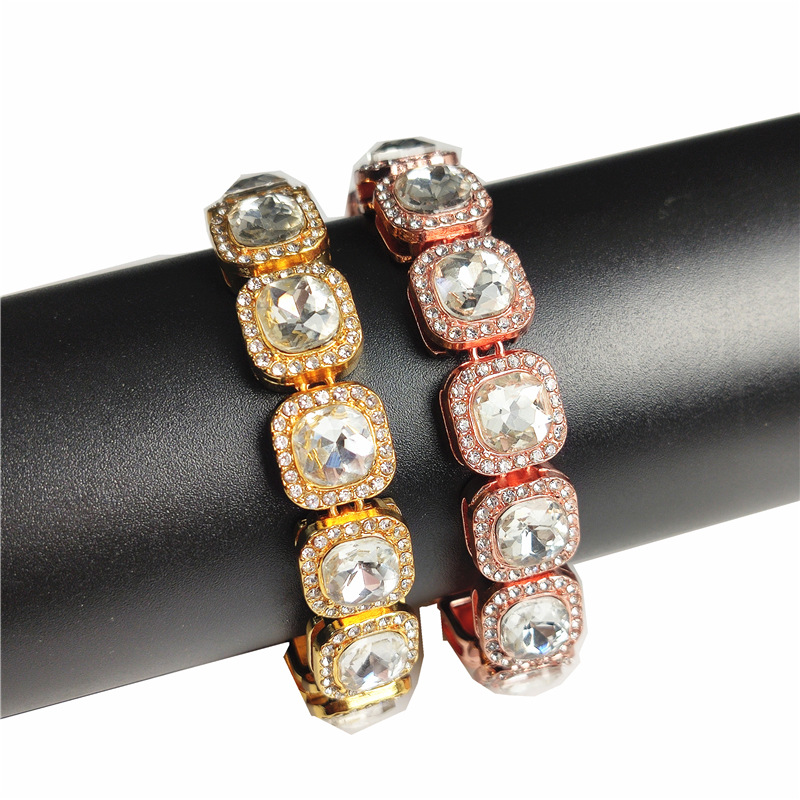 125mm Tennis Bracelet Square CZ Stone Men039s Hip Hop Jewelry Copper Material Gold Pink Color Iced Out CZ Link 8 Inch8679981