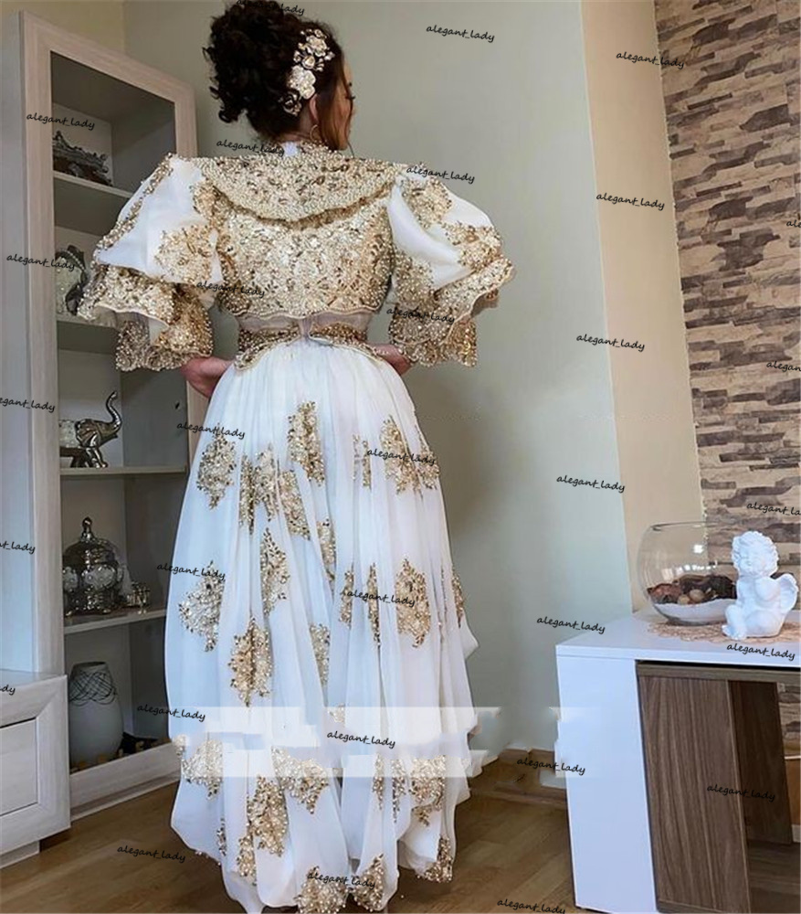 Algeria Caftan de soirée Prom Gowns Arabic Traditional Kosovo long sleeve applique lace beaded vestidos Evening Party Dresses