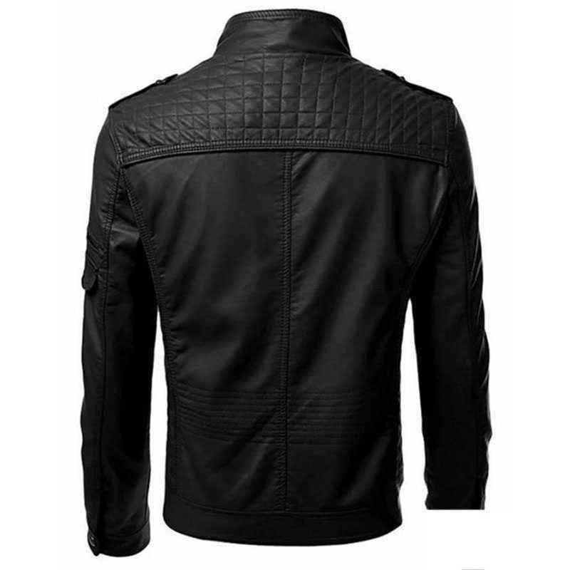 Mens Leather Jacket Slim Fit Stand Collar PU Motorcycle Jacket Lightweight 211111