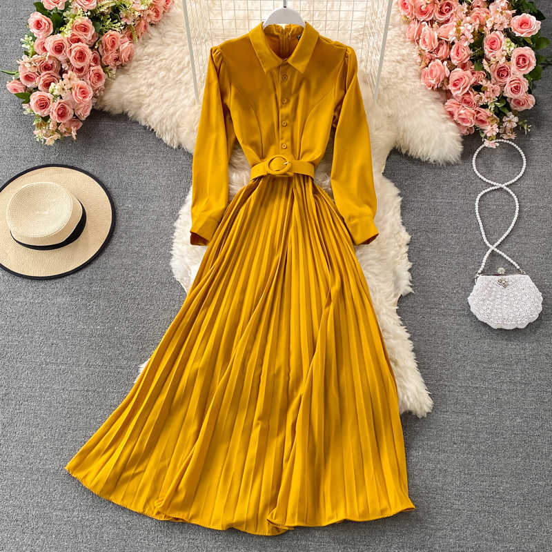 Spring Autumn Vintage Yellow/Purple Single Breasted Pleated Long Dress Women Elegant Turn-Down Collar Long Sleeve Vestidos 2021 Y0603, Black
Spring Autumn Vintage Yellow/Purple Single Breasted Pleated Long Dress Women Elegant Turn-Down Collar Long Sleeve Vestidos 2021 Y0603, Black