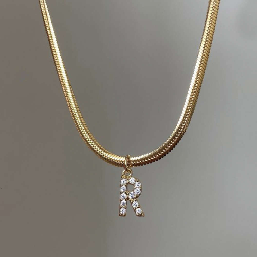 necklace Wearring inlaid diamond R letter bone chain fashion cool wind advanced feeling plated 18K Gold206y
