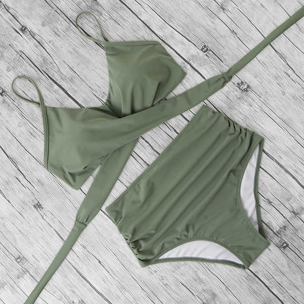 High Waist Bikini Push Up Printed Leoprad Swimsuit Women Bathing Suit Cross Bandage Swimwear Multiple Color 210611