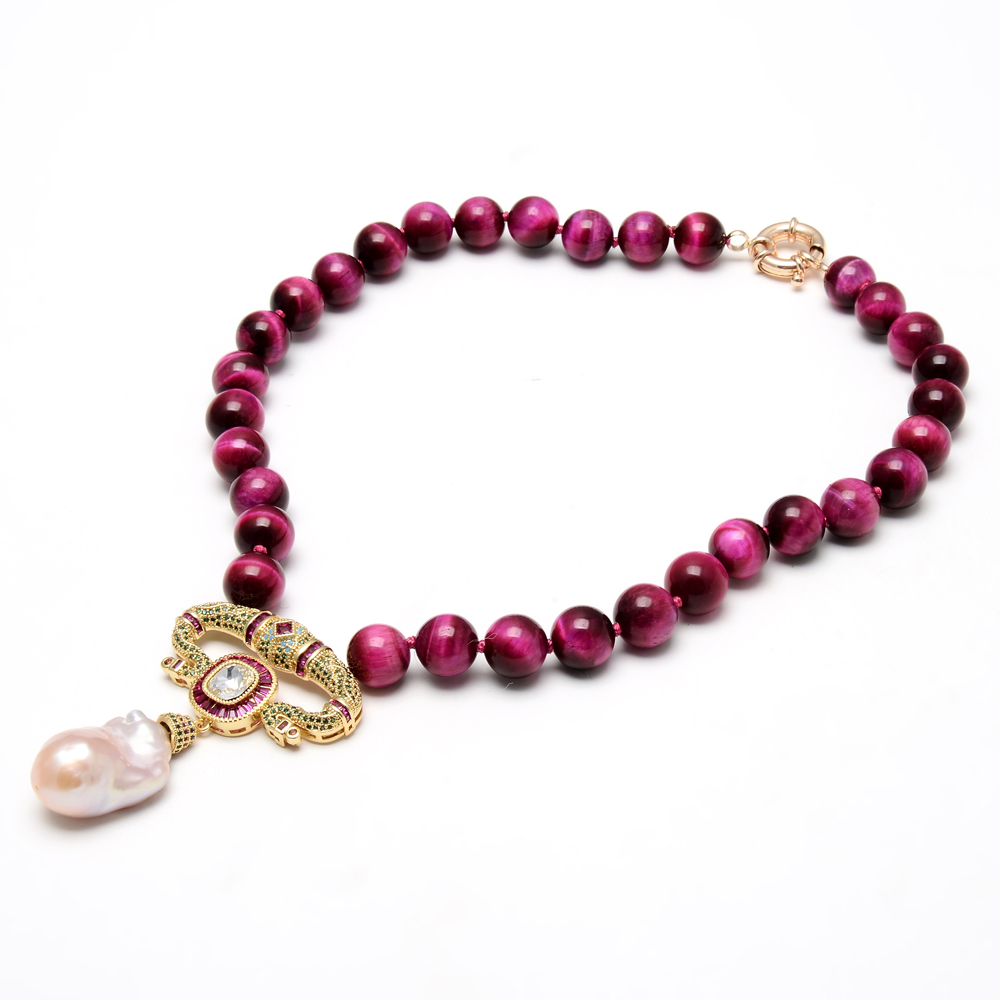 GuaiGuai Jewelry Natural Smooth Round Fuchsia Tiger Eye Necklace Cubic Zirconia CZ Pave Pink Keshi Pearl Pendant For Women
GuaiGuai Jewelry Natural Smooth Round Fuchsia Tiger Eye Necklace Cubic Zirconia CZ Pave Pink Keshi Pearl Pendant For Women