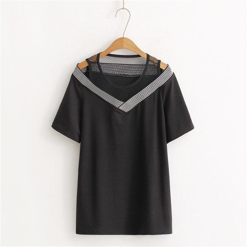 Plus size Patchwork Off the Shoulder women t shirt white & black tshirt women short Sleeve tops tshirt summer tee shirt T200516