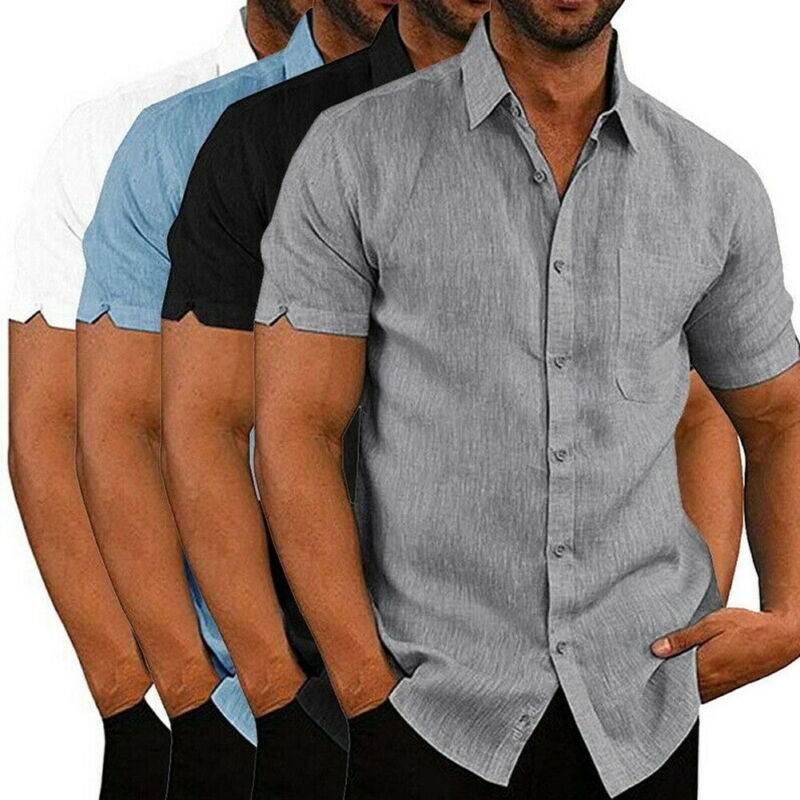 Mens Linen Blouse Short Sleeve Baggy Buttons Summer Solid Comfortable Pure Cotton And Linen Casual Loose Holiday Shirts Tee Tops T200505
