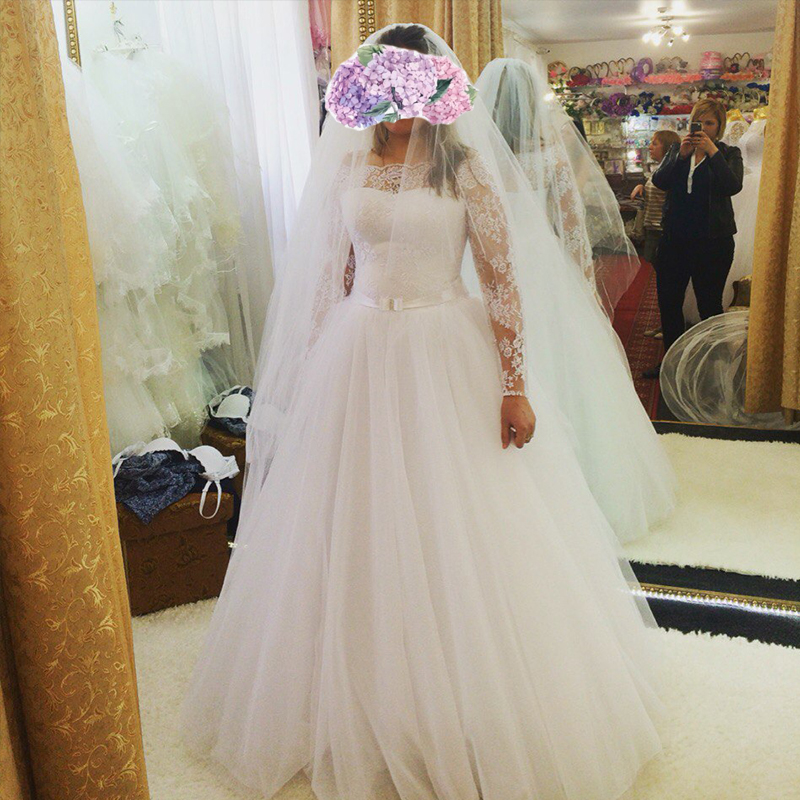 ZJ9070 2021 Ball Gown Wedding Dresses High Quality White Ivory Long Sleeve Lace up Back Bridal Women size 2-26W