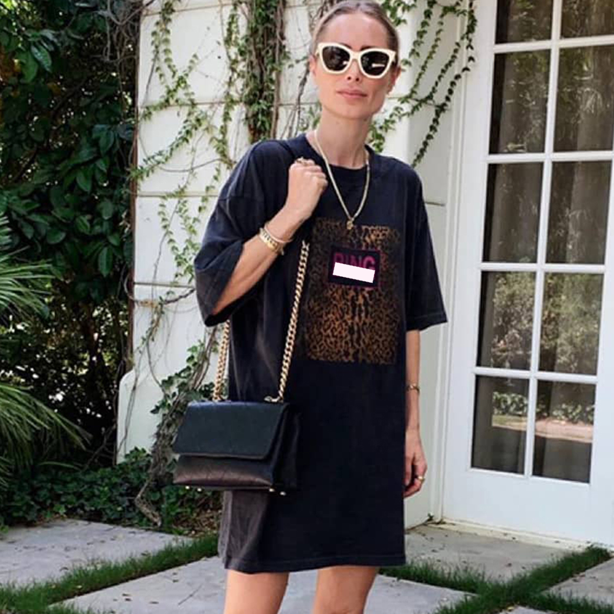 Vintage Women Tee Dress Letter Leopard Print Long T-shirt 100% Cotton Round Neck Shirt Short Sleeve Summer Shirt Oversize Tops 210310