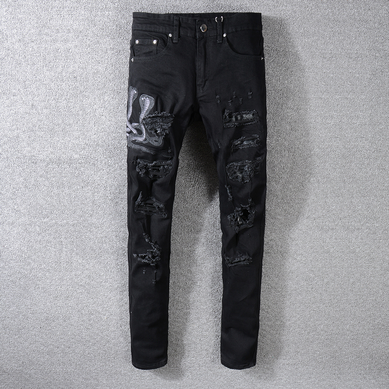 2021 New American Streetwear Fashion High Quality Elastic Slim Ripped Men Embroidery Designer Pencil Pants Hip Hop Jeans F3g5, Black
2021 New American Streetwear Fashion High Quality Elastic Slim Ripped Men Embroidery Designer Pencil Pants Hip Hop Jeans F3g5, Black