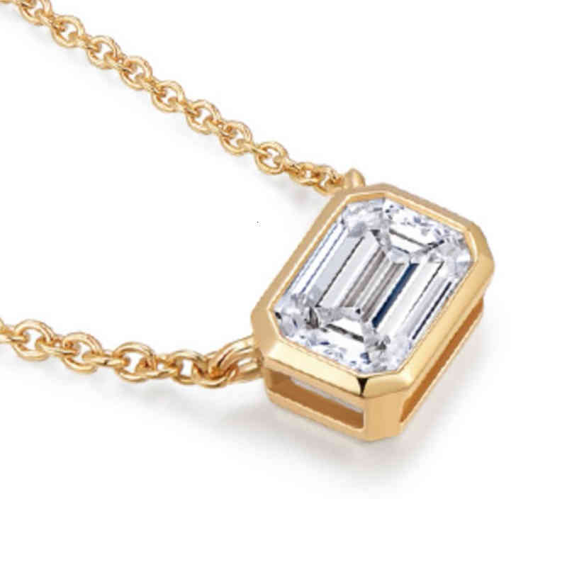 Emerald Rectangular Necklace Female Summer Sterling Silver Style Ins Niche Pagoda Diamond a Clavicle Chain Color Gold