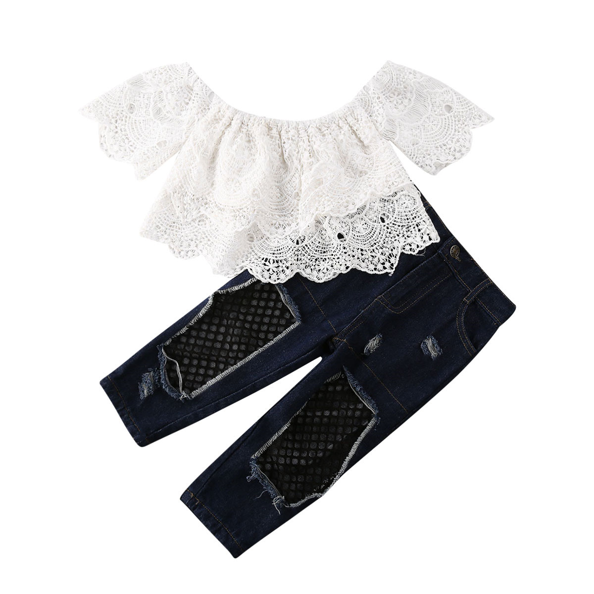 2-7Y Toddler Kid Mesh Denim Pants + White Lace T Shirt Tops Outfits Chidlren Costumes Girls Clothing Set, Default color
2-7Y Toddler Kid Mesh Denim Pants + White Lace T Shirt Tops Outfits Chidlren Costumes Girls Clothing Set, Default color