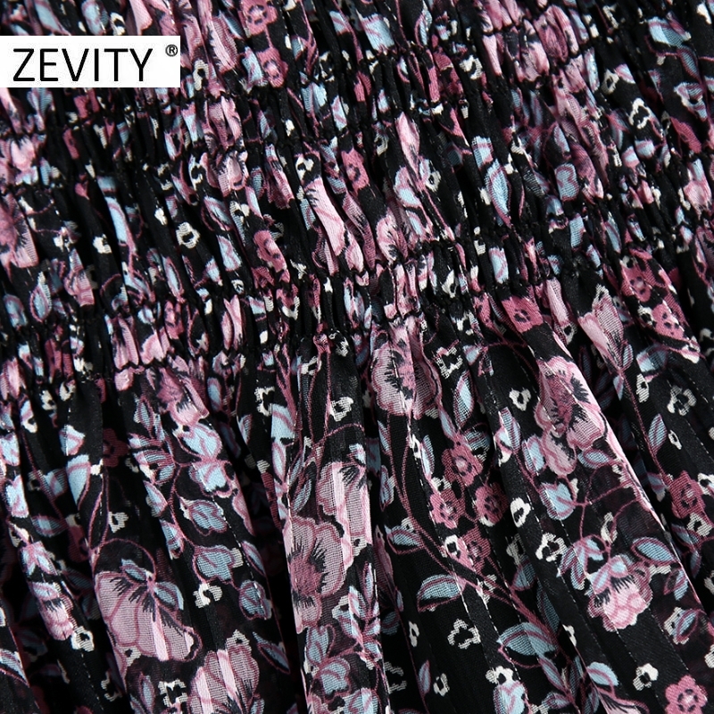 ZEVITY Women vintage tropical flower print pleated mini skirt faldas mujer ladies casual slim ruffles chiffon skirts QUN671 210306