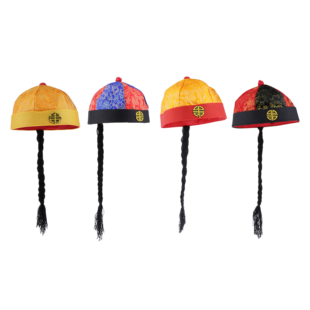 Chinaman Hat Dragons Qing Dynasty Young Men Costume Cap with Pigtail Landlord Chinese Traditional China Vintage Fancy Caps, Red and blue
Chinaman Hat Dragons Qing Dynasty Young Men Costume Cap with Pigtail Landlord Chinese Traditional China Vintage Fancy Caps, Red and blue