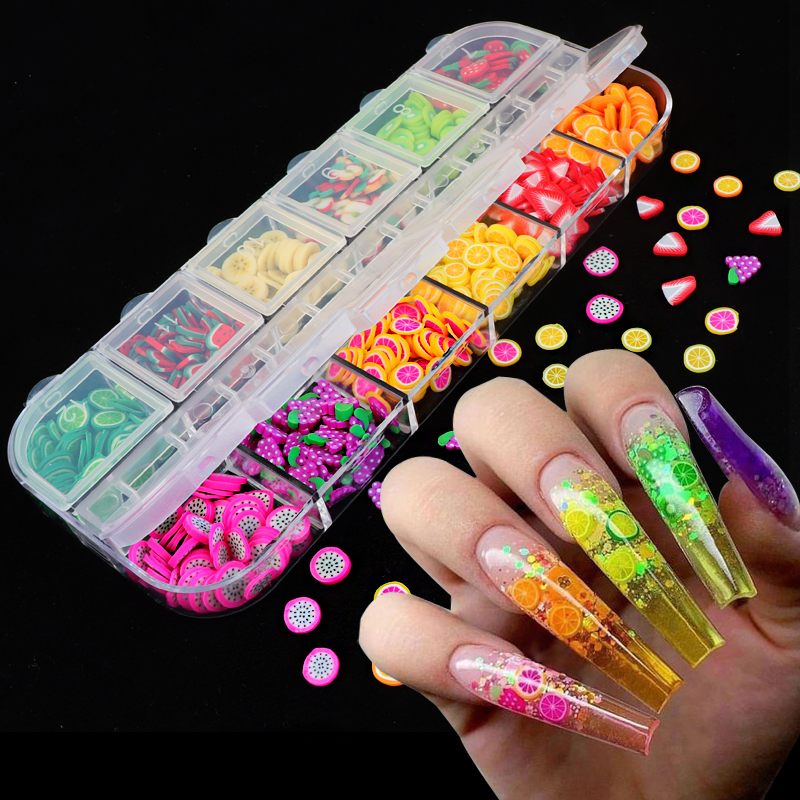 12 Grids Nail Art Fruit Tiny Slices Decorations Polymer Clay Sticker Decal Nails Tips Manicure Accessories Nail Salon Supplies
12 Grids Nail Art Fruit Tiny Slices Decorations Polymer Clay Sticker Decal Nails Tips Manicure Accessories Nail Salon Supplies
