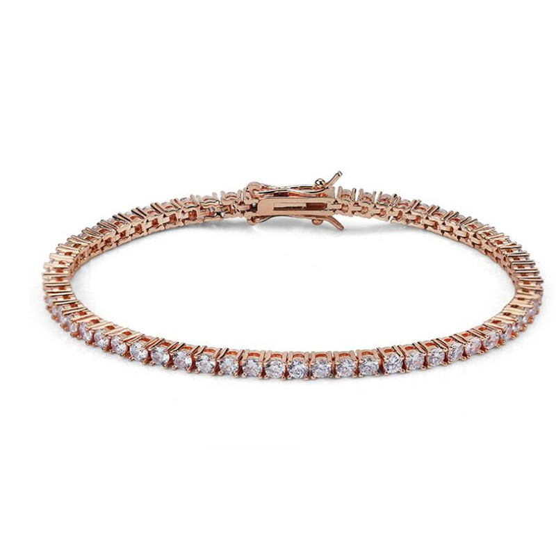 3mm CZ Diamond Bangle Classical Jewelry Hip Hop Tennies Bracelet 18K White Gold Fill Three Color Party High Quality Women Men Chain Gift