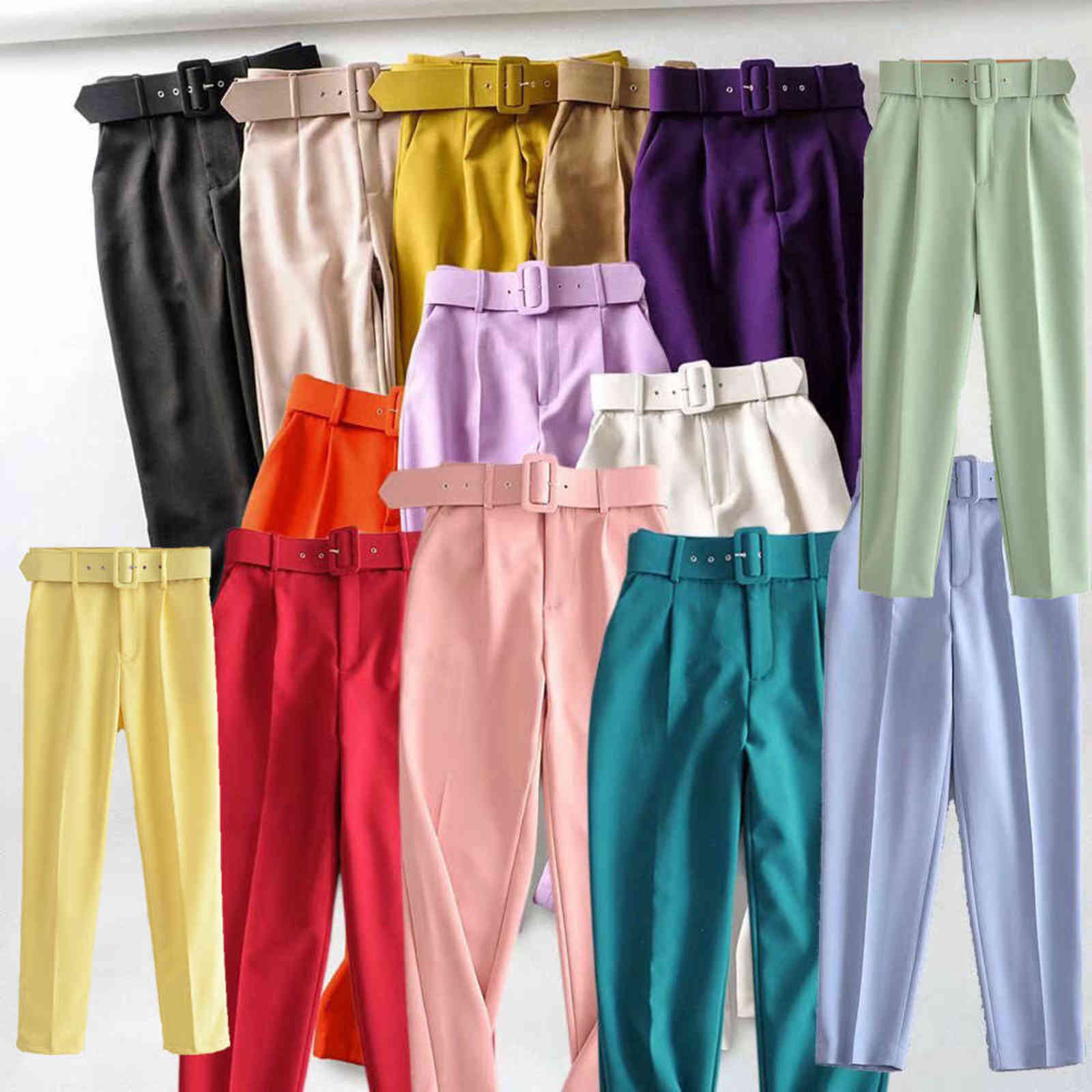 High Waist Sash Pockets Office Lady Suit Pants - Black