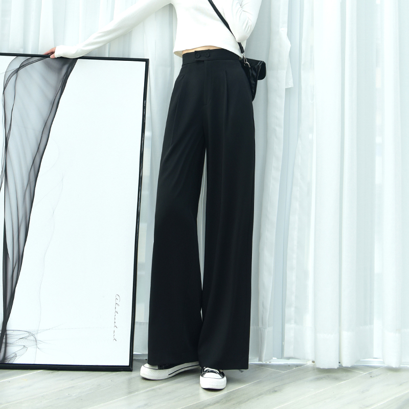 Graceful Female Loose StraightCut High Waist Pants Oversized Casual Stylish Fabric Wide Leg Pants Korean Fashion Female Pants 201012