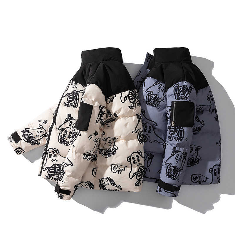 Winter Cotton-Padded Clothes Jacket Men And Women Parkas Funny Printed Coats Fashion Thicken Outerwear Tops Male Female 4XL 211014