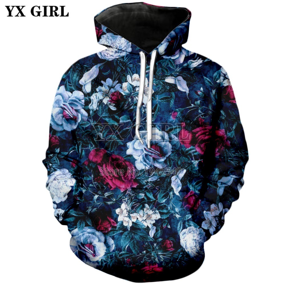 New Fashion Mens Sweatshirt flowers Night Garden Blue Print 3D Hoodie Men Women Hipster Sweatshirt 201020