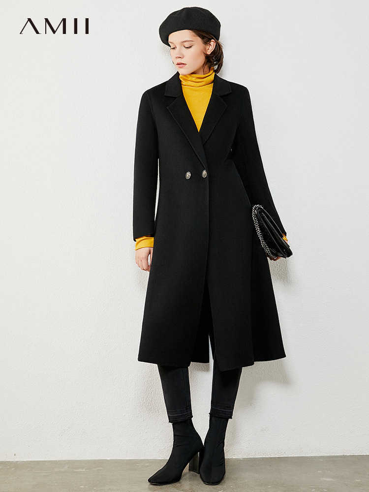 Minimalism Winter Coat For Women 100%woolen Lapel Double-sided wool coat Causal Thick Calf-length Female Jacket 12030256 210527