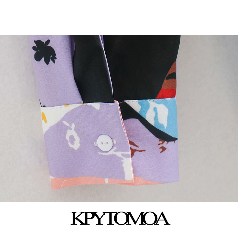 KPYTOMOA Women Fashion Character Print Loose Blouses Vintage Long Sleeve Button-up Female Shirts Chic Tops 210225