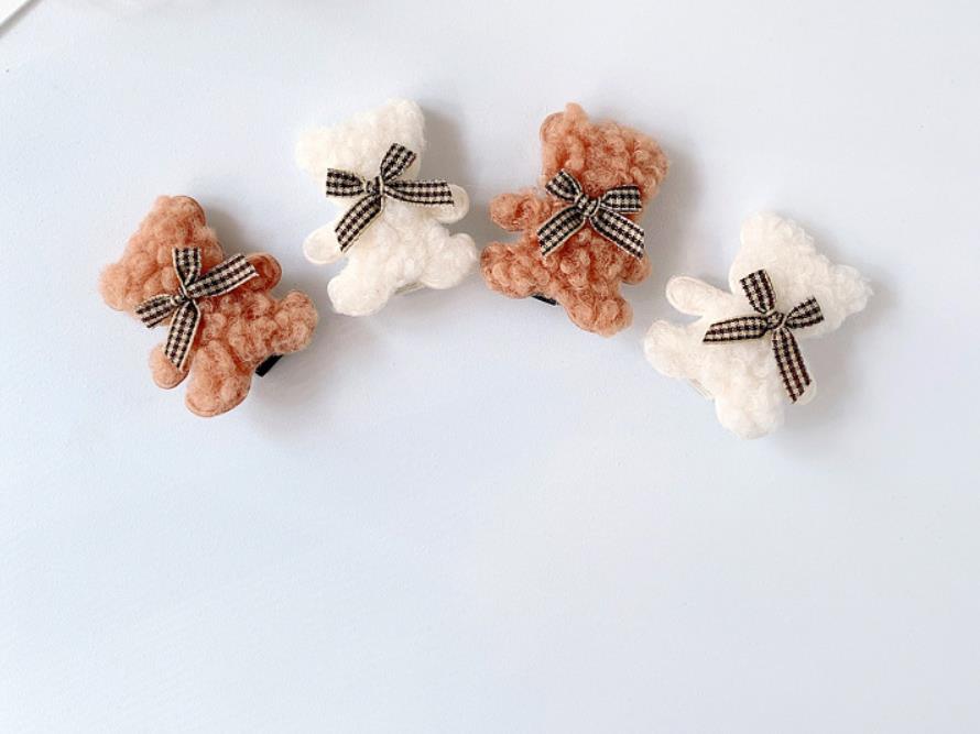 Baby Girl Hair Clips Jewelry Accessories Fluffy Bear Bows Barrettes Hairpin Decorating Braids for Toddler Kids Children White Brown