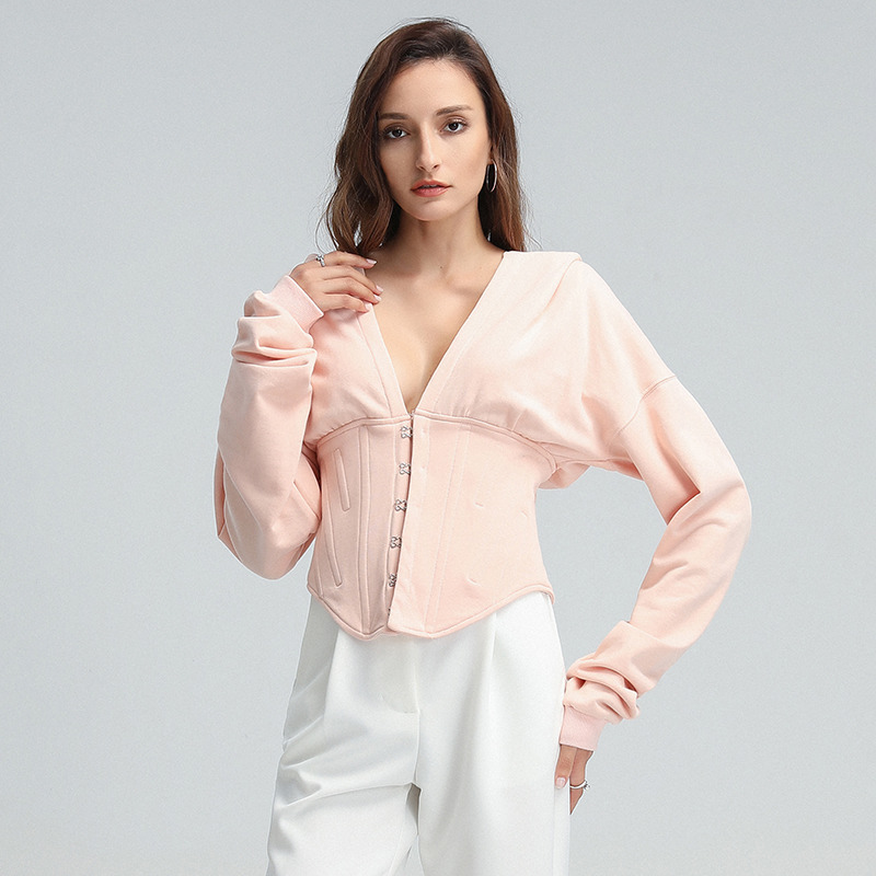 TWOTWINSTYLE Drawstring Bandage Sweatshirt For Women V Neck Long Sleeve Tunic Lace Up Casual Sweatshirts Female Fall New 201212
