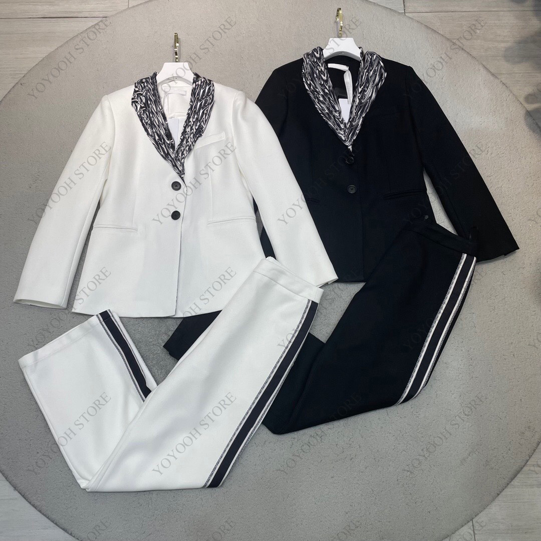 Women's suit coat pants high quality Blazers fashion with classic letter print Jacket Top Pant suits two-piece set, White;black
Women's suit coat pants high quality Blazers fashion with classic letter print Jacket Top Pant suits two-piece set, White;black