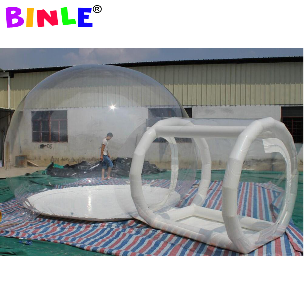 Clear Top Resort Inflatable Bubble Tent With Single Tunnel Event Air Dome Transparent House For Outdoor Camping 3-6meters