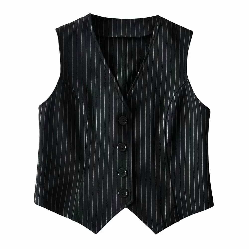 Summer Y2K Womens Vests Single Bottons Striped Waistcoat Vest Office Lady Stretchy Woman Korean Fashion Tops 210819
